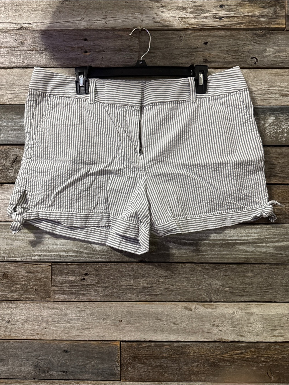 LOFT Striped Tie-Detail Shorts - White and Gray